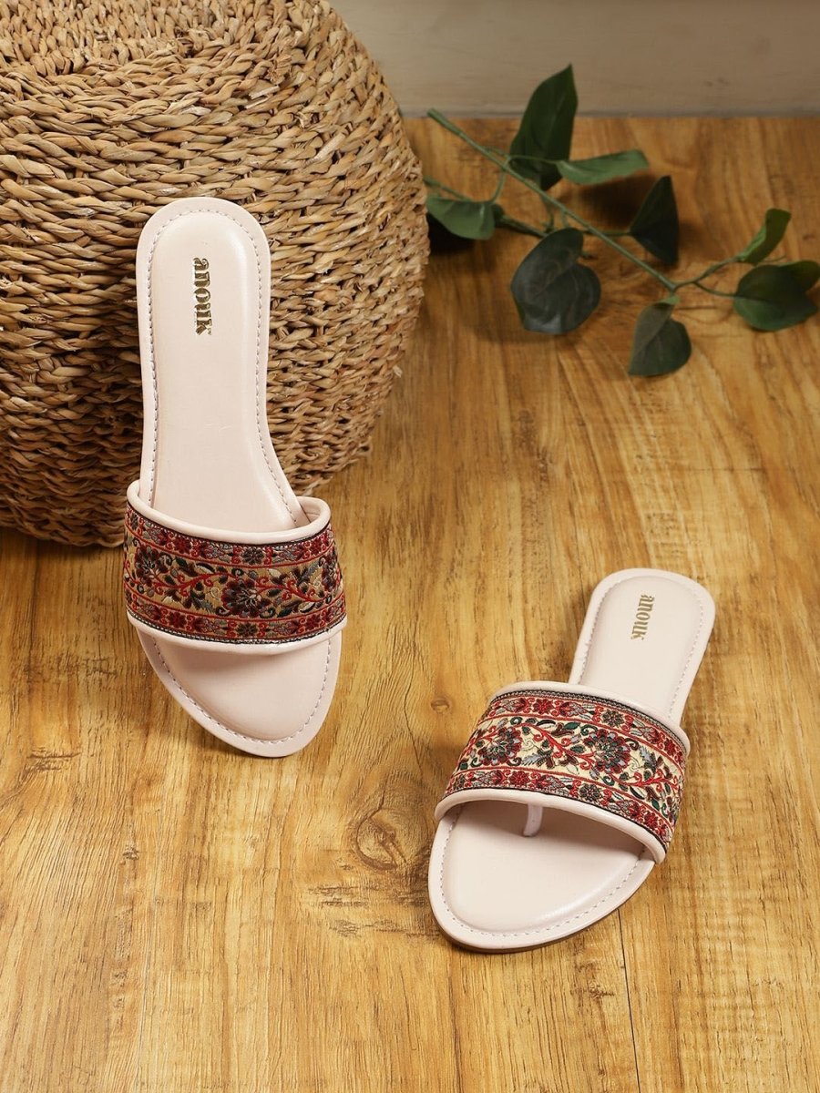 Dhiyona AK Women Woven Design Embroidered Open Toe Flats