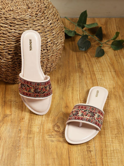 Dhiyona AK Women Woven Design Embroidered Open Toe Flats