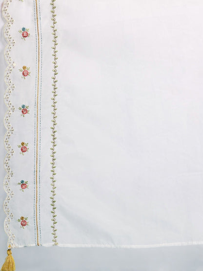 Plus Size Floral Embroidered Panelled Mirror Work Pure Cotton Kurta Set