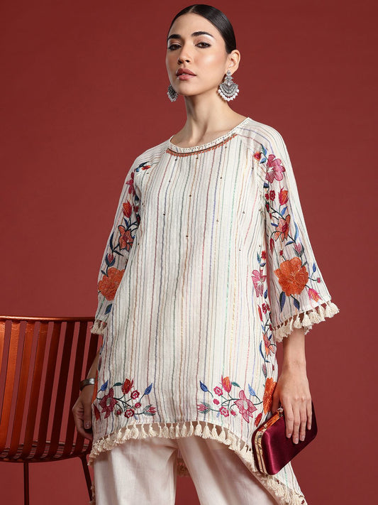 Dhiyona IE Floral Embroidered Thread Work Pure Cotton Kurti with Palazzos