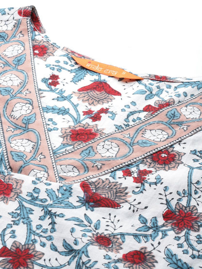 Dhiyona IE Floral Printed Pure Cotton Kurta With Trousers & Dupatta