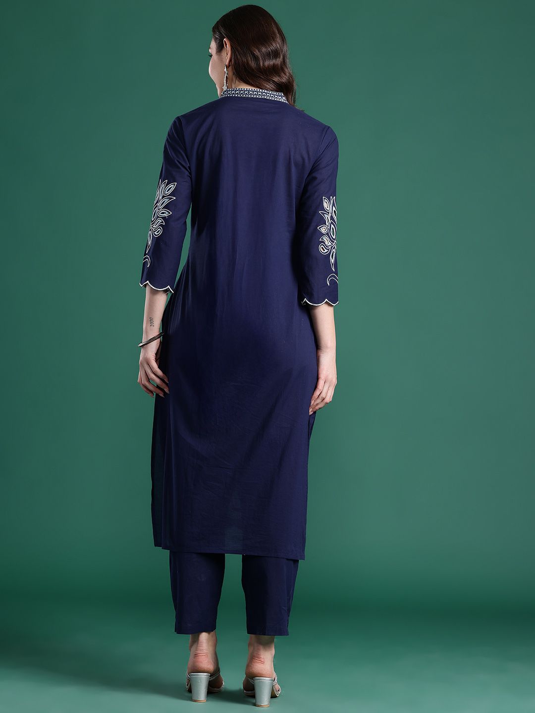 Floral Embroidered Pure Cotton Kurta with Trousers