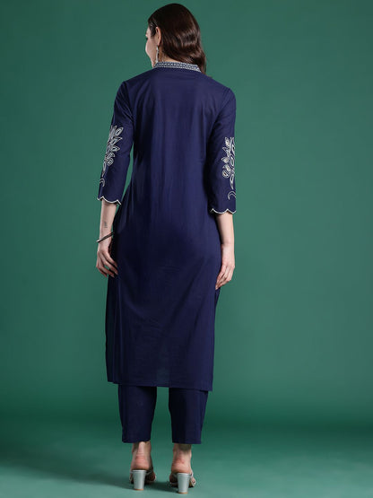 Floral Embroidered Pure Cotton Kurta with Trousers