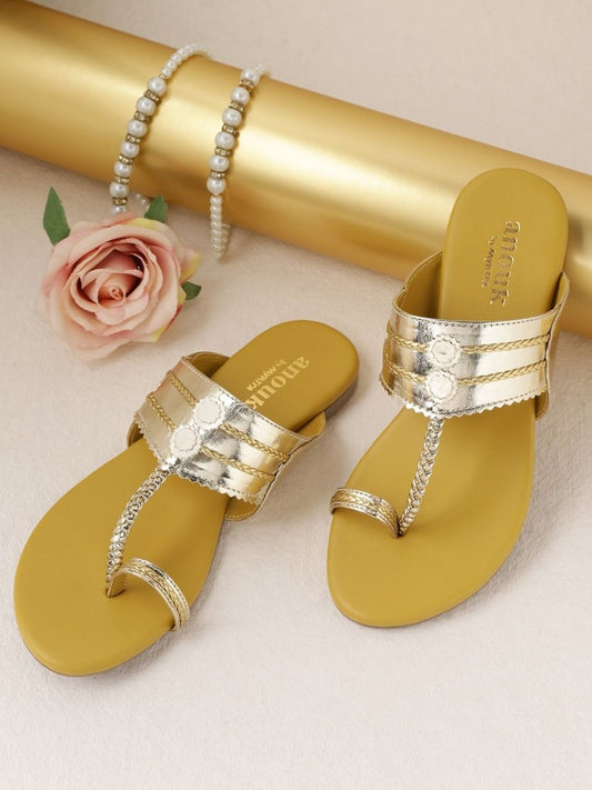 Dhiyona AK Women Gold-Toned Braided One Toe Flats