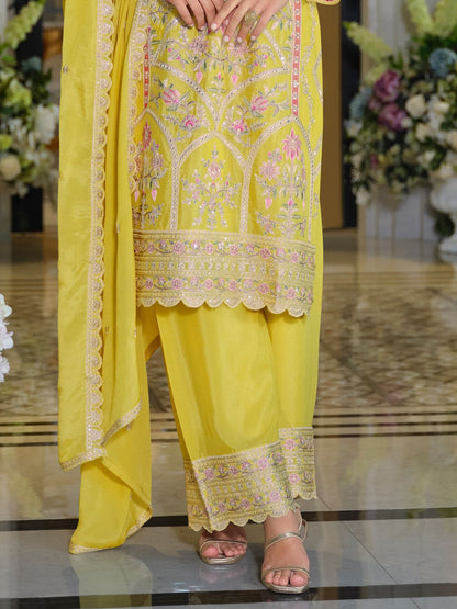 Adults-Women Woven Design Embroidered Kurta with Palazzos & Dupatta