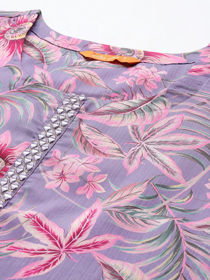 Women Floral Printed Regular Mirror Work Kurta with Trousers & With Dupatta