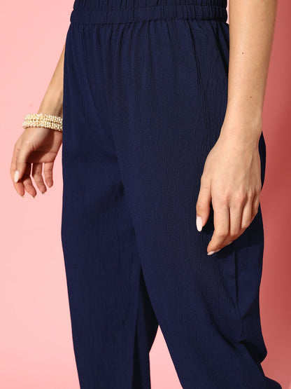 Dhiyona VA Women's Navy Blue Regular Gotta Patti Silk Crepe Kurta with Trousers & With Dupatta