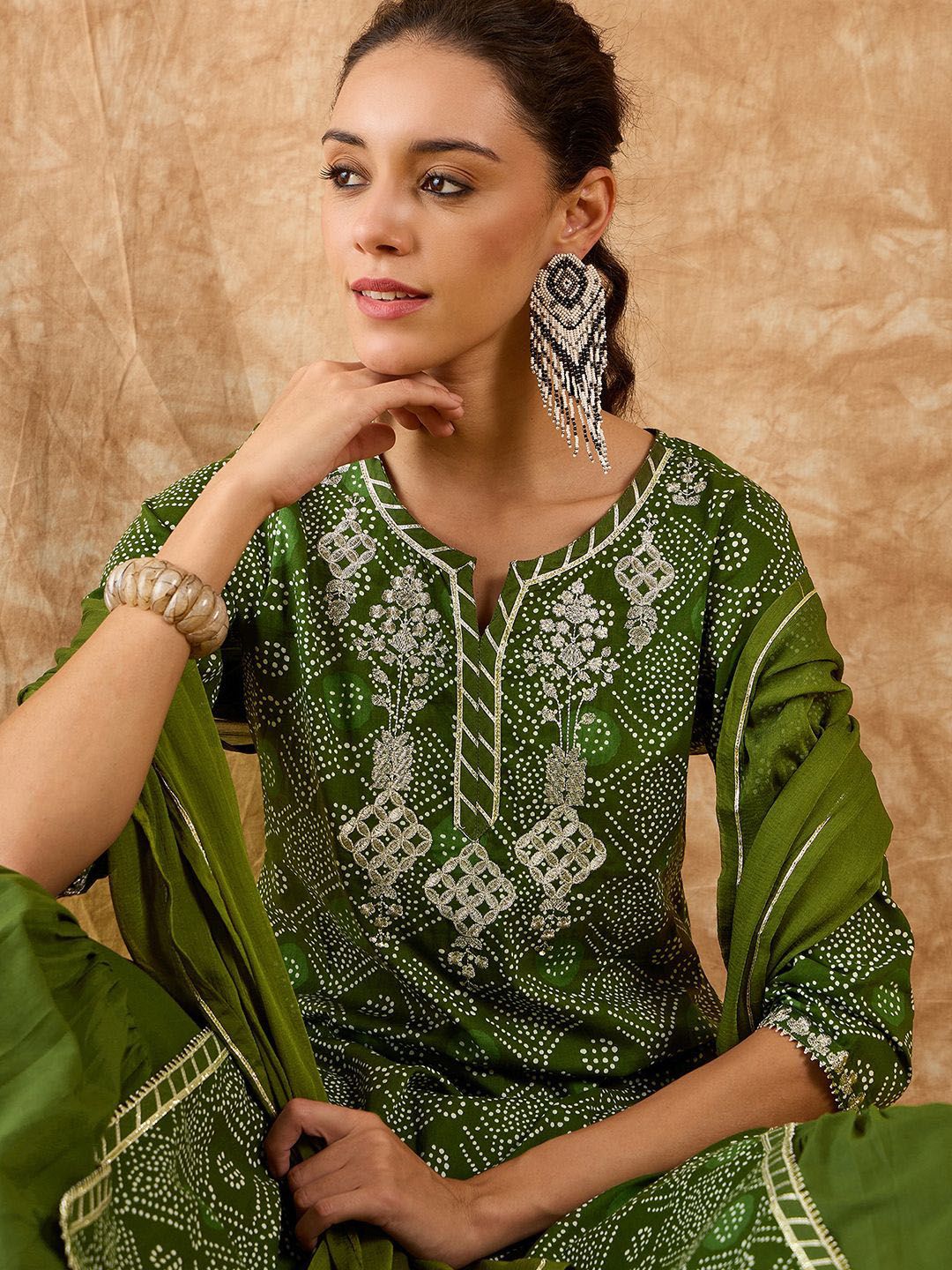 Ethnic Motifs Printed Straight Gotta Patti Kurta with Sharara & Dupatta