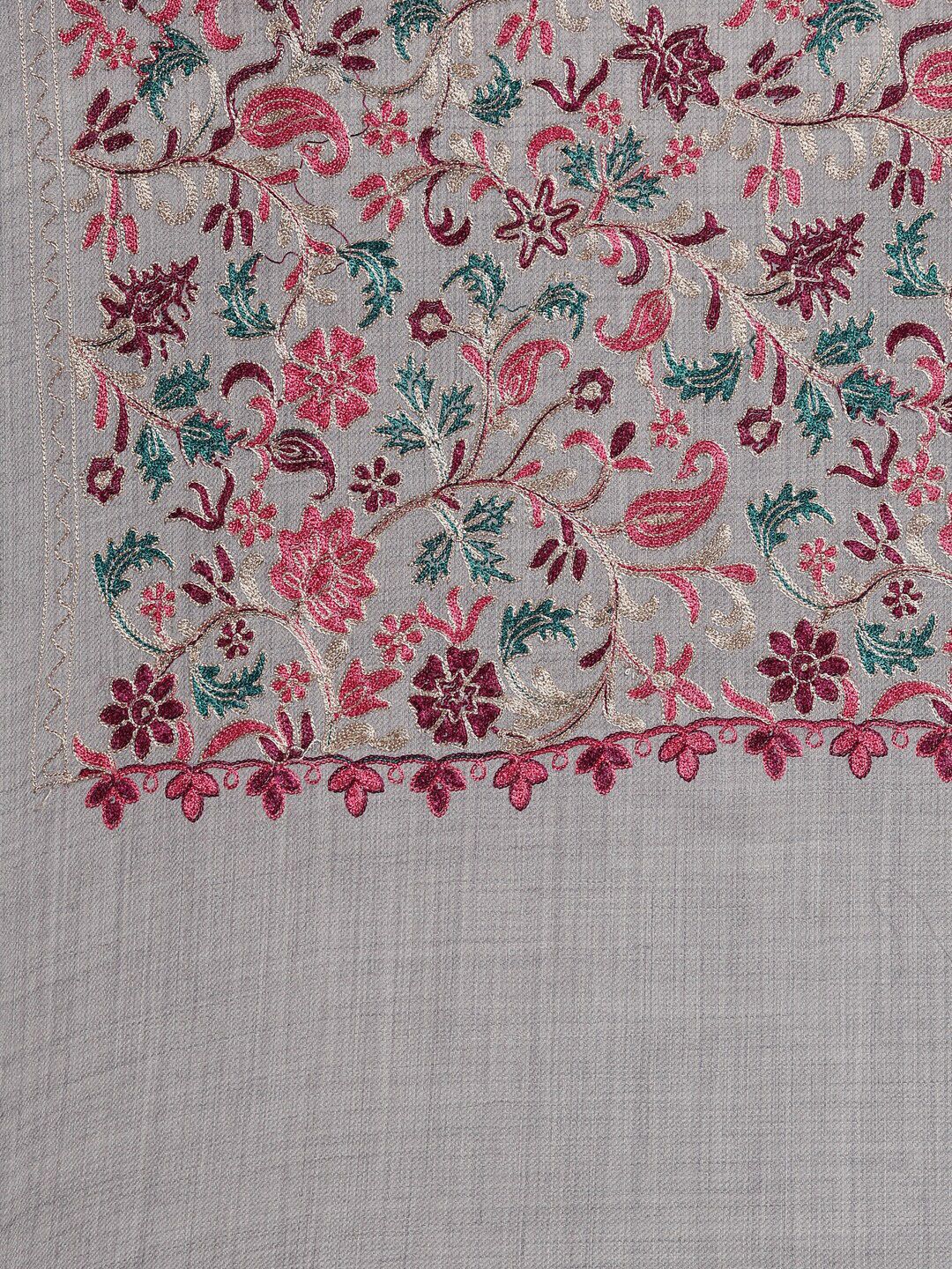 Dhiyona PA Women Grey & Green Embroidered Pure Wool Shawl