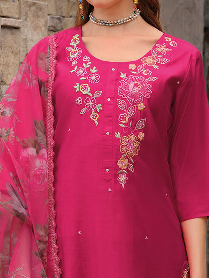 Women Floral Embroidered Kurta with Trousers & Dupatta