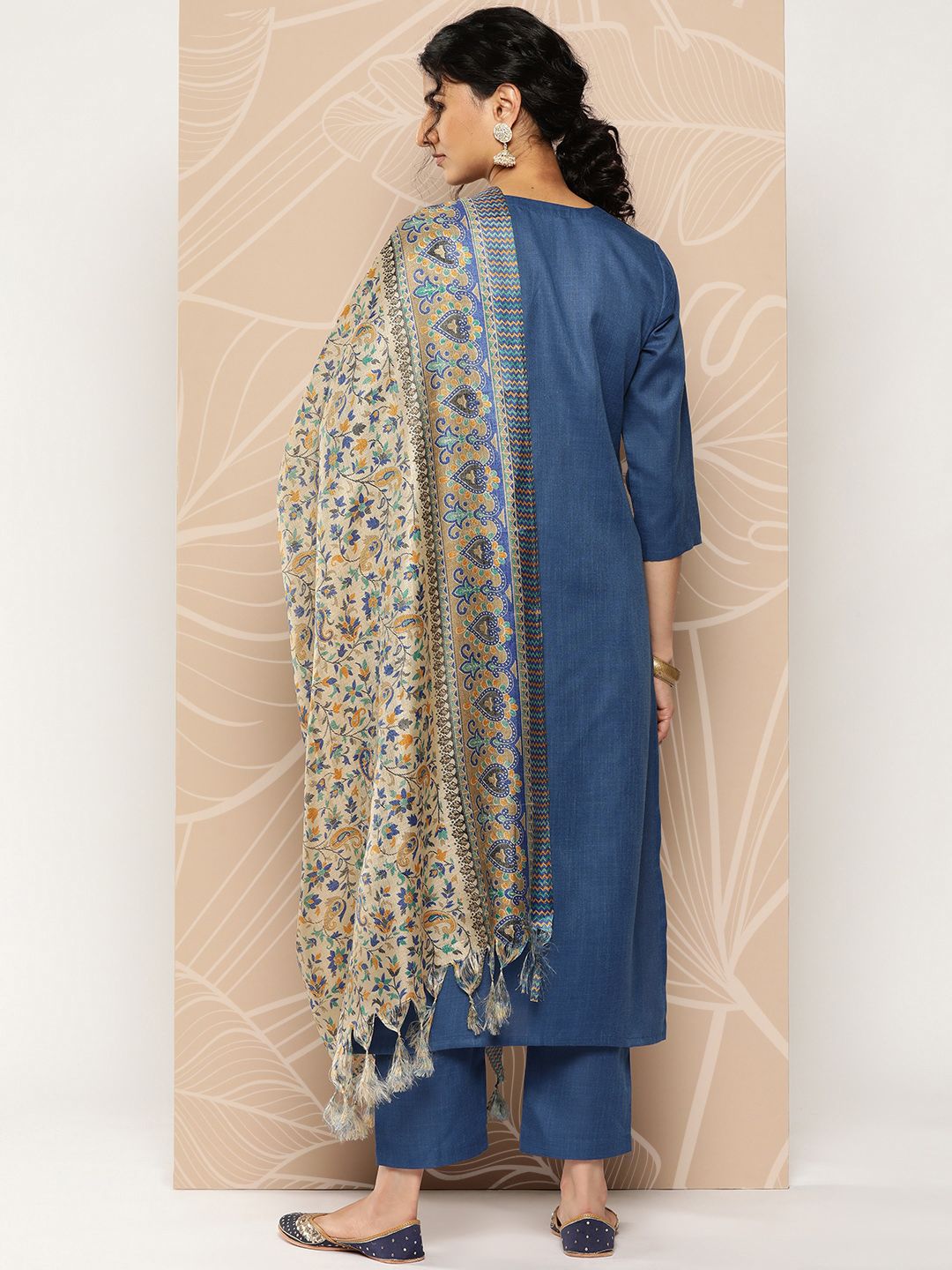 Dhiyona VA Women'sBlue Yoke Embroidered Kurta with Trouser and Dupatta