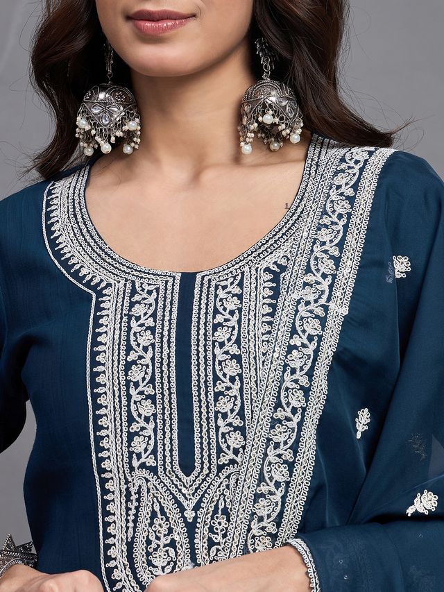 Women Viscose Printed Anarkali Kurta And Pant Set With Dupatta