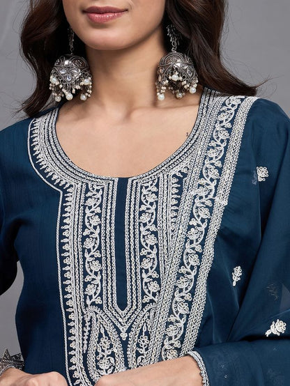 Women Viscose Printed Anarkali Kurta And Pant Set With Dupatta