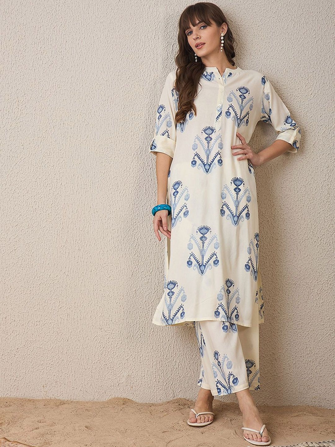 Dhiyona IE Printed Three-Quarter Sleeves Tunic With Palazzo