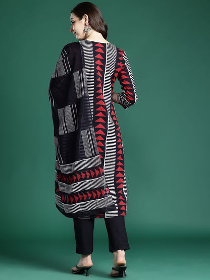 Dhiyona IE Printed Regular Thread Work Pure Cotton Kurta with Trousers & With Dupatta