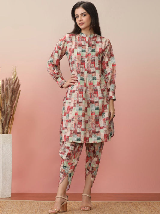 Dhiyona VA Women'sGeometric Printed Kurta With Dhoti Pant