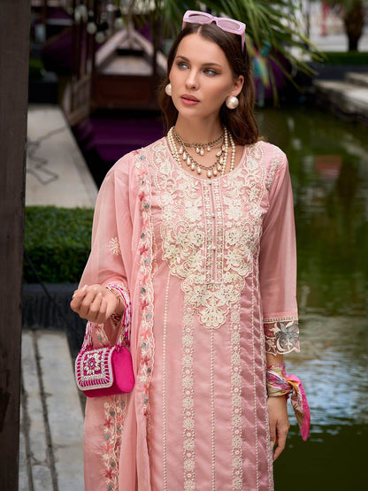 Floral Embroidered Sequinned Straight Kurta with Trouser & Dupatta