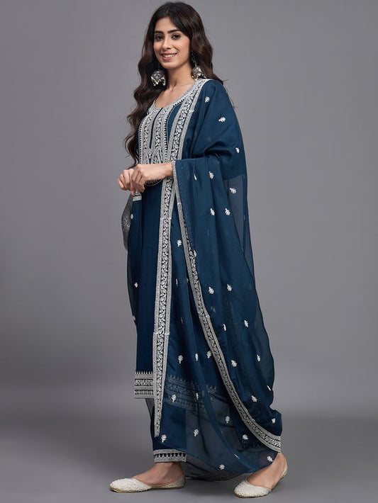 Women Viscose Printed Anarkali Kurta And Pant Set With Dupatta