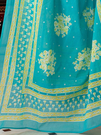 Dhiyona IE Women Floral Printed Regular Pure Cotton Kurta with Trousers & With Dupatta