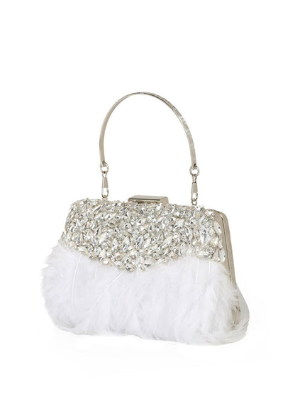 Dhiyona NR Embroidered Embellished Feather Box Clutch