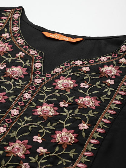 Dhiyona IE Floral Yoke Design Thread Work Kurta With Trousers & Dupatta