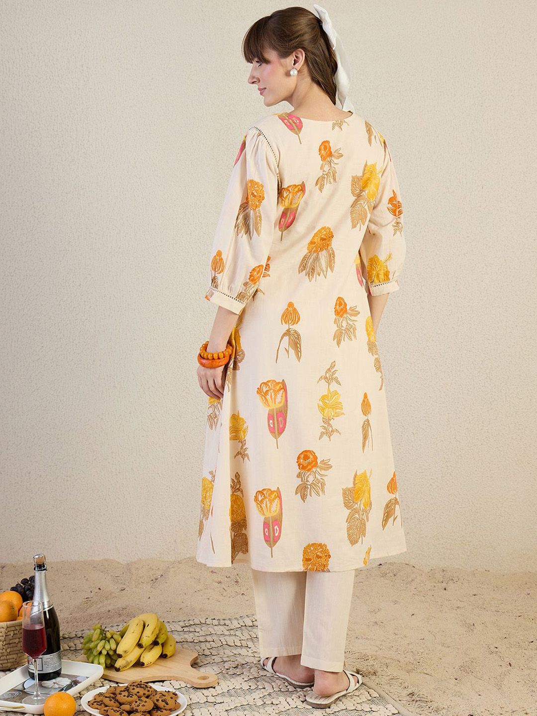 Dhiyona IE Printed V-Neck Tunic With Trousers Co-Ords