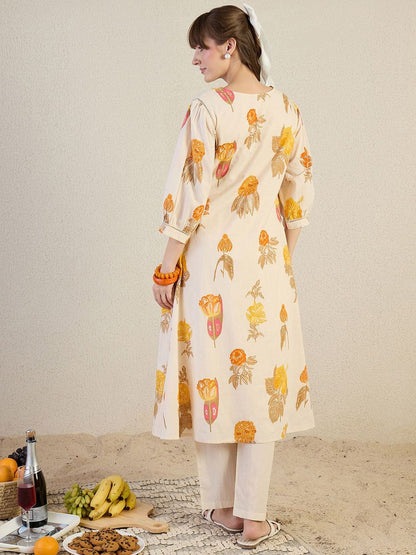 Dhiyona IE Printed V-Neck Tunic With Trousers Co-Ords