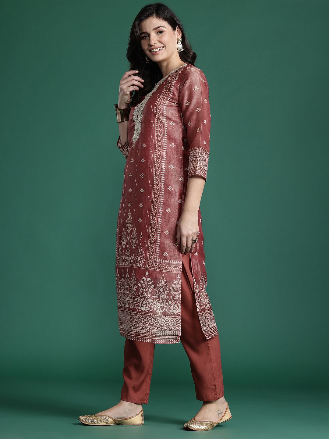 Ethnic Motifs Embroidered Kurta with Trousers & With Dupatta