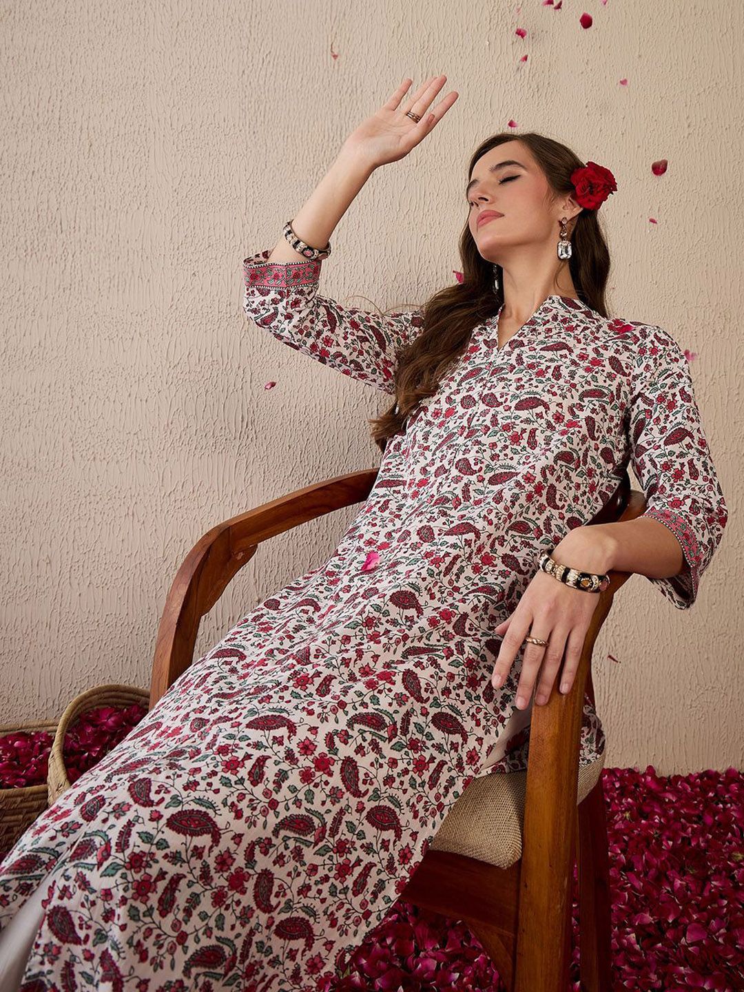 Dhiyona IE Women Ethnic Motifs Printed Regular Pure Cotton Kurta with Trousers