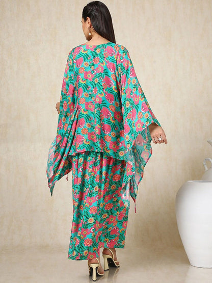 Dhiyona SO Women's Floral Printed Kaftan Kurta with Skirt