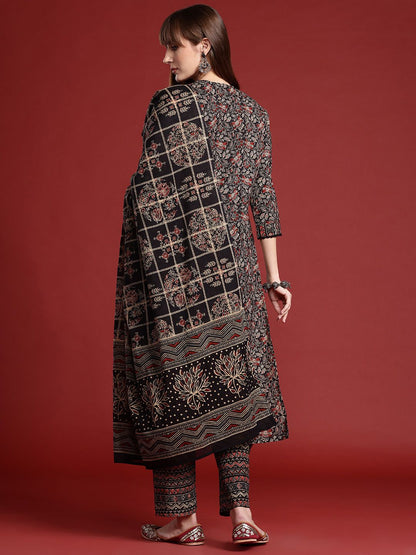 Dhiyona IE Floral Printed Pure Cotton Kurta With Trousers & Dupatta