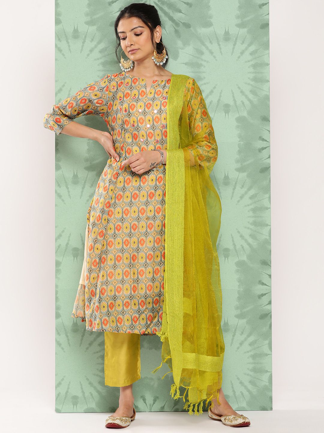 Dhiyona VA Women's Ethnic Motifs Printed Panelled Kurta with Trousers & With Dupatta