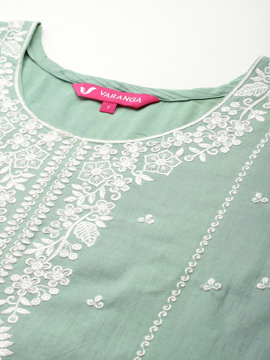 Dhiyona VA Women'sFloral Embroidered Panelled Thread Work Pure Cotton Kurta With Trousers & Dupatta