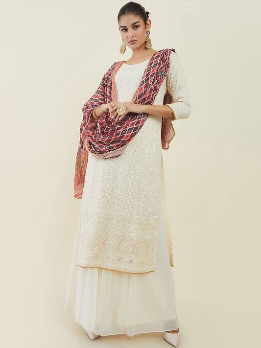 Dhiyona SO Women's Women Ethnic Motifs Embroidered Sequinned Kurta With Palazzos & Dupatta