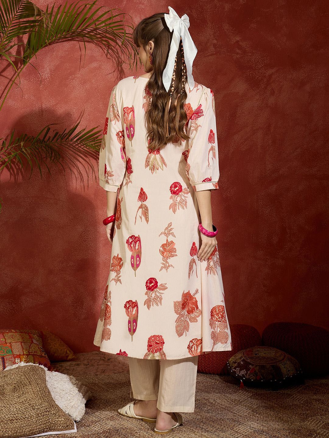 Dhiyona IE Printed Pure Cotton Straight Tunic & Trousers Co-Ord Set