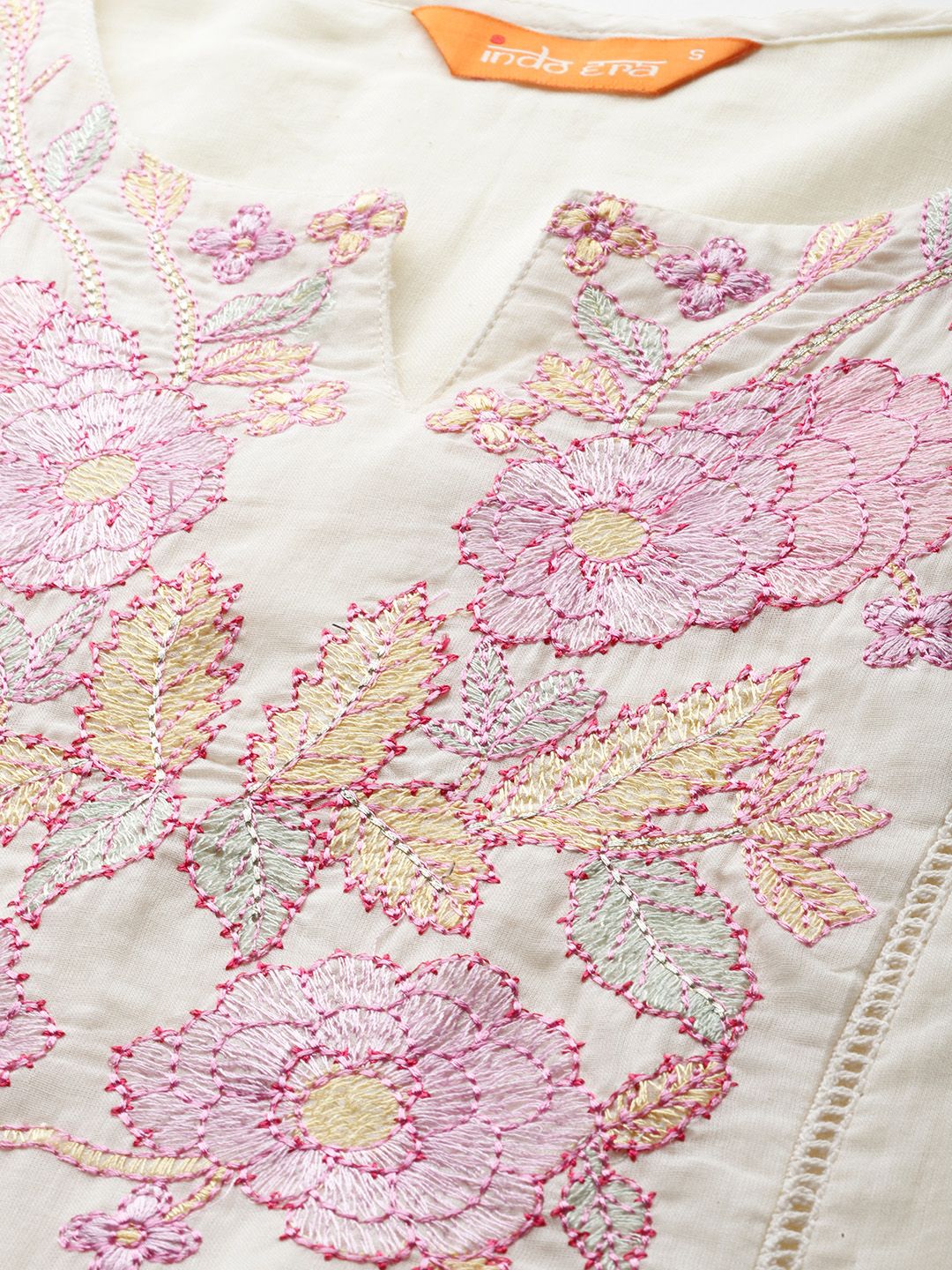 Floral Embroidered Panelled Thread Work Pure Cotton Kurta with Trousers & Dupatta