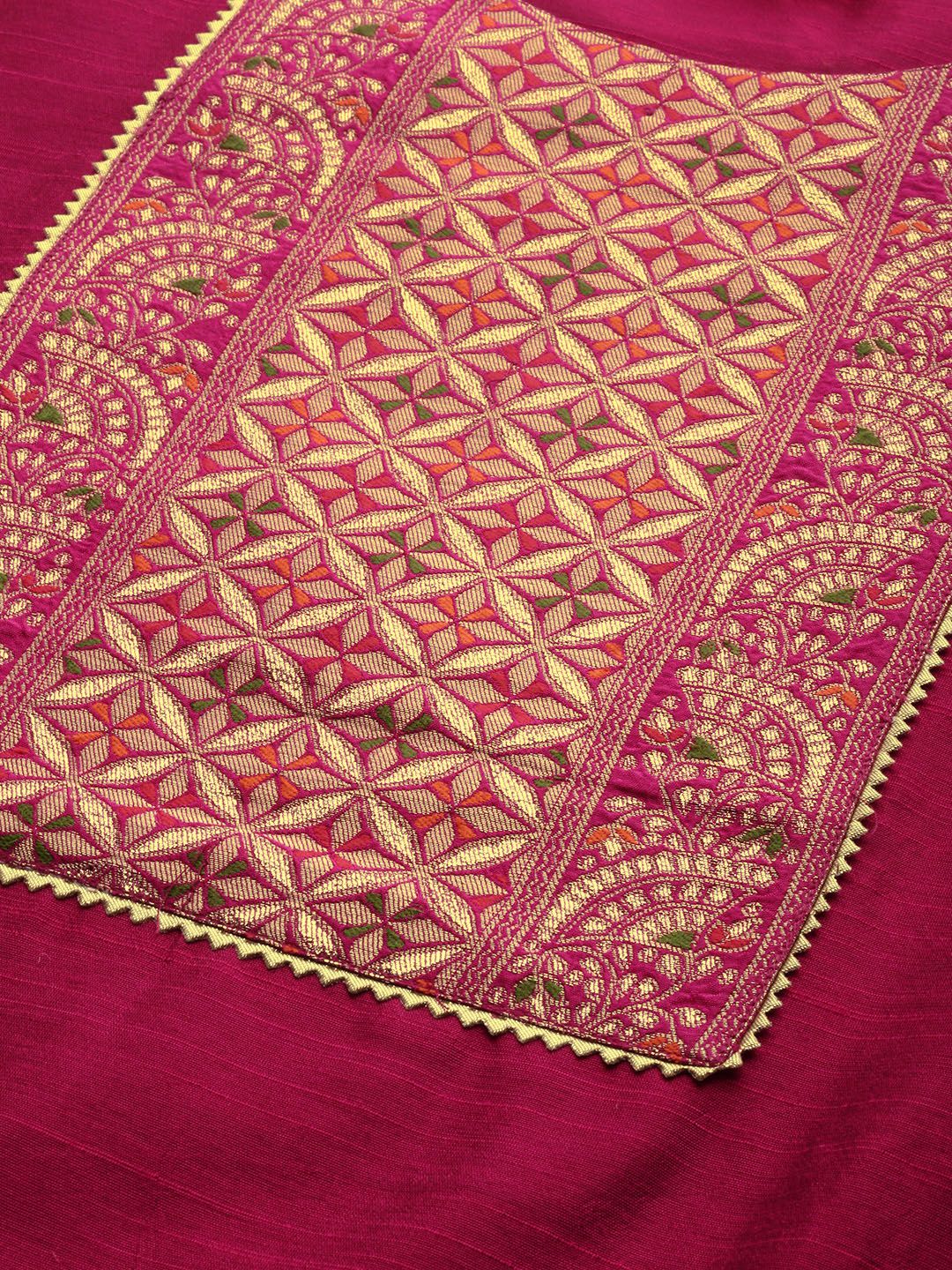Dhiyona VA Women's Magenta Pink Yoke Woven Design Kurta with Trousers