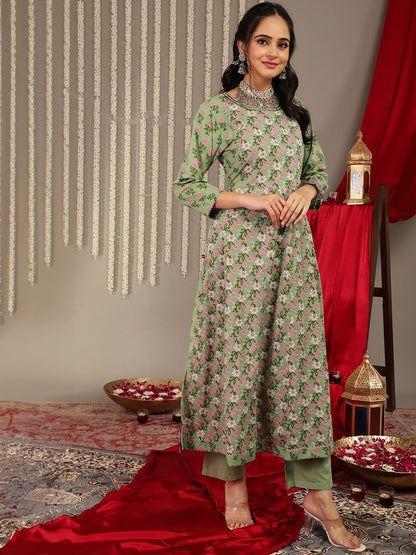 Dhiyona VA Women'sEthnic Motifs Printed Pure Cotton Regular Kurta with Trousers & With Dupatta