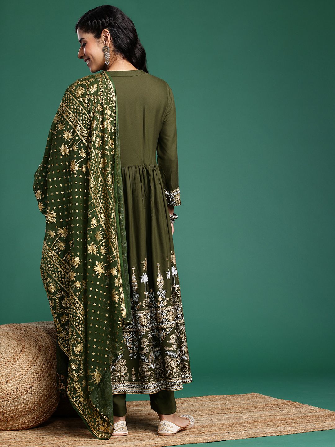 Dhiyona SN Women's Floral Printed Regular Kurta with Trousers & Dupatta