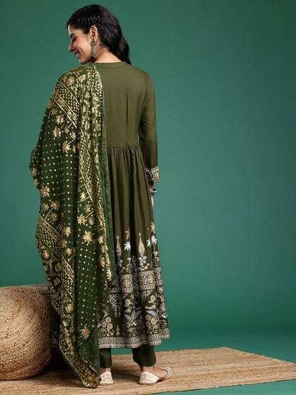 Dhiyona SN Women's Floral Printed Regular Kurta with Trousers & Dupatta