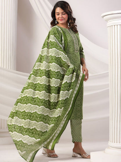 Women Bandhani Printed Regular Pure Cotton Kurta with Trousers & Dupatta