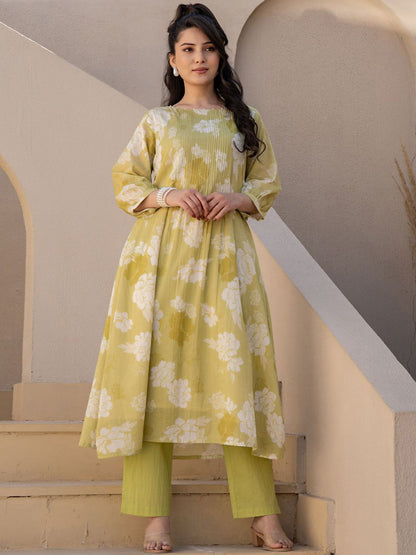 Dhiyona IE Printed Pure Cotton A-Line Tunic & Trousers Co-Ord Set