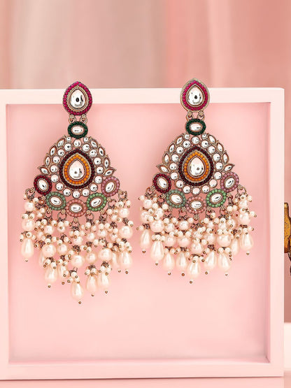 Dhiyona RJ Women's 22K Gold Plated Kundan Studded & Beaded Classic Chandbalis