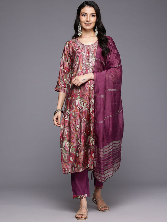 Dhiyona VA Women'sPrinted Sequinned Kurta With Trousers & Dupatta