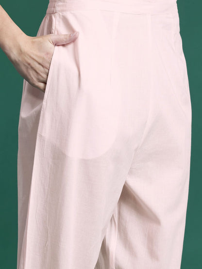 Dhiyona IE Ethnic Motifs Embroidered Panelled Pure Cotton Kurta with Trousers & Dupatta