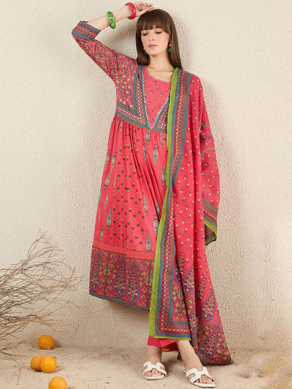 Women Ethnic Motifs Printed Cotton Kurta with Trousers & Dupatta