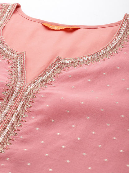 Dhiyona IE Embroidered Regular Sequinned Chanderi Silk Kurta with Trousers & Dupatta