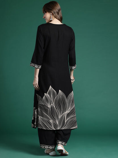 Dhiyona IE Floral Printed Regular Beads and Stones Kurta with Trousers