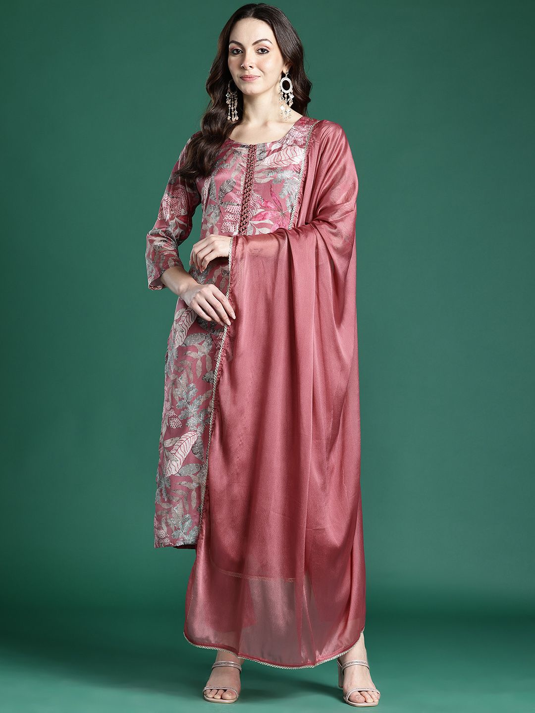Dhiyona IE Floral Printed Kurta with Trousers & Dupatta