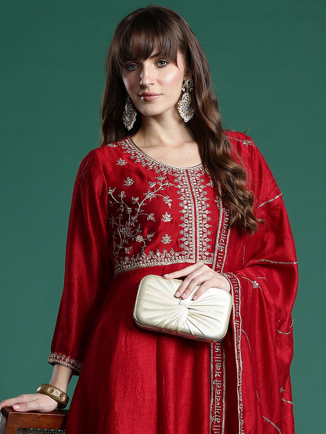 Dhiyona IE Ethnic Motifs Embroidered Empire Kurta with Trousers & Dupatta